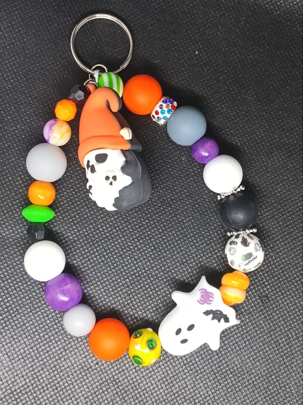Halloween Beaded Key & Card Holder - Orange, Black, White, Purple, Green